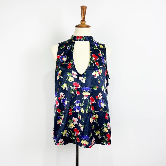 Tularosa Black Satin Floral Sleeveless Blouse Tank Top Size Small - Picture 1 of 6
